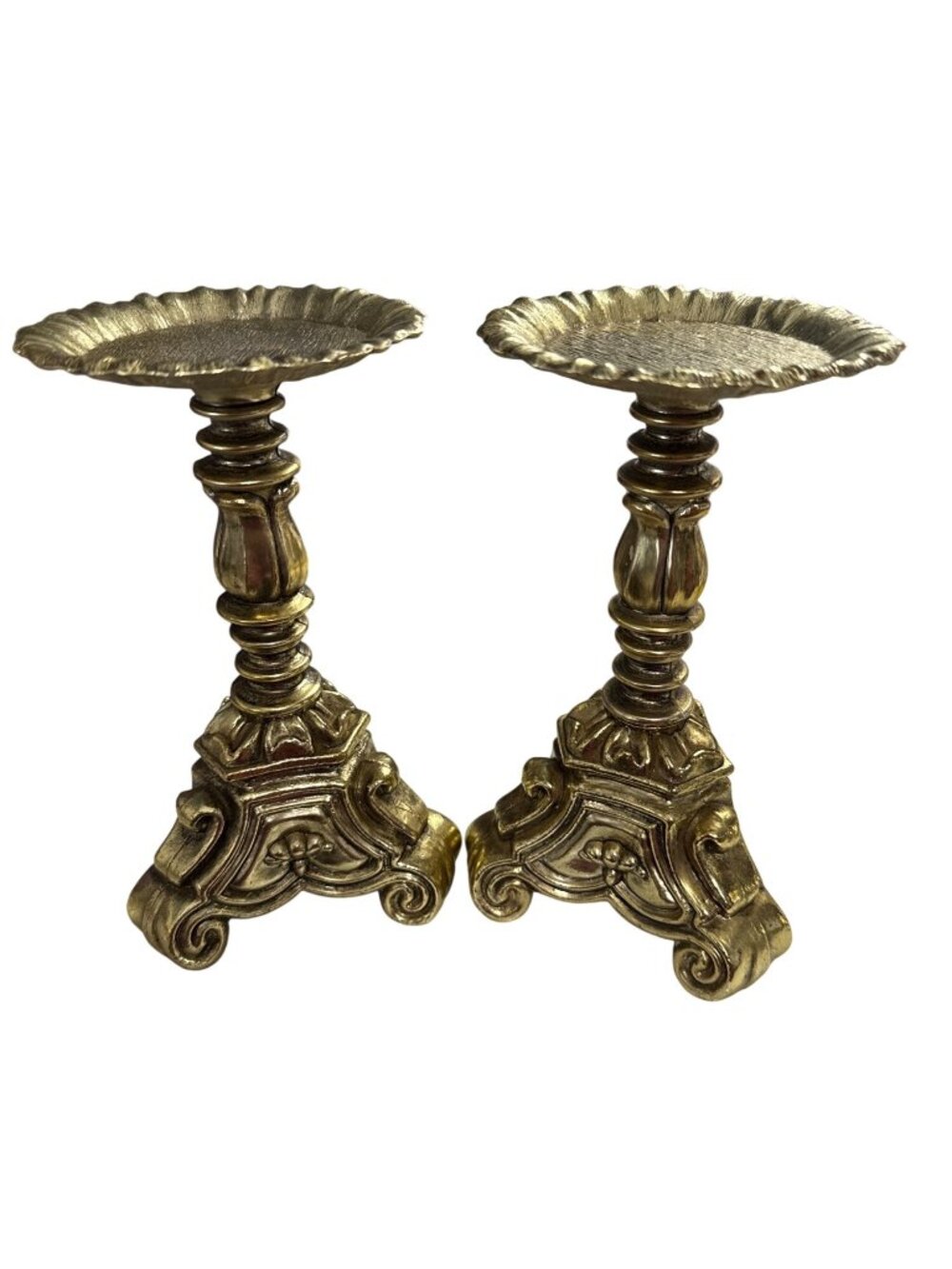 Vintage Set of 2 Rubel Baroque Gold Metal Candle Holders 7.5 Inches Tall - Picture 1 of 4